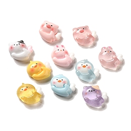 Honeyhandy Resin Decoden Cabochons, Pig & Duck & Cat Animals with Wing, Opaque & Translucent, Mixed Shapes, Mixed Color, 18~19x20x8.5~9mm