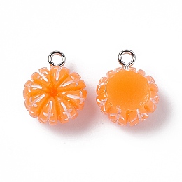 Honeyhandy Opaque Resin Imitation Fruit Pendants, Tangerine Charms, with Platinum Tone Iron Loops, Dark Orange, 16x14x11mm, Hole: 2mm