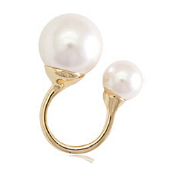 Honeyhandy Real 18K Gold Plated Brass Cuff Rings, Open Rings, with Pearl, Size 4, White, 15.25mm