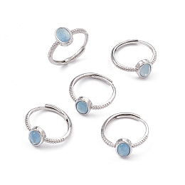 Honeyhandy Oval Natural Aquamarine Adjustable Rings, Platinum Tone Brass Jewelry for Women, 1.3~2.3mm, Inner Diameter: 17mm