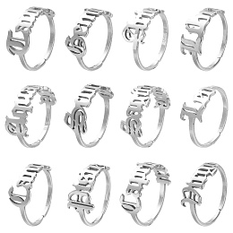 Honeyhandy 12Pcs 12 Constellation 304 Stainless Steel Open Cuff Rings Set for Women, Stainless Steel Color, US Size 7 1/4(17.5mm)~US Size 7 3/4(17.9mm), 1Pc/style