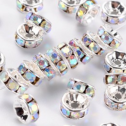 silver rhinestone rondelle 12mm x 5mm spacer beads