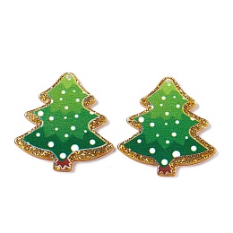 Honeyhandy Christmas Printed Acrylic Pendants, with Glitter Powder, Tree, Green, 38.5x36.5x2~2.5mm, Hole: 1.4~1.5mm