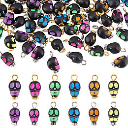 Arricraft 100Pcs 2 Colors Skull Acrylic Pendants, with Alloy Findings, Mixed Color, Platinum & Golden, 16x18x8mm, Hole: 2mm, 50pcs/color