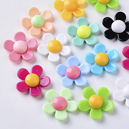 Honeyhandy Opaque Acrylic Beads, Flower, Mixed Color, 27.5x28~29x8.5mm, Hole: 1.4mm