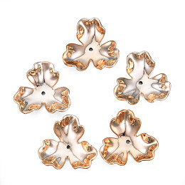 Honeyhandy 3-Petal Electroplate Opaque Acrylic Bead Caps, Flower, Light Gold, 35~36x38x12mm, Hole: 2mm