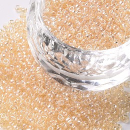 Honeyhandy Glass Seed Beads, Trans. Colours Lustered, Round, Pale Goldenrod, 2mm, Hole: 1mm, 30000pcs/pound