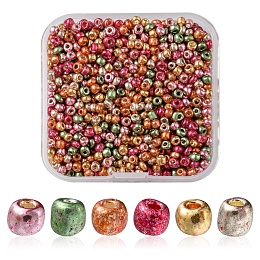 Honeyhandy 55G 8/0 Plated Glass Seed Beads, Round Hole, Round, Mixed Color, 3x2~3mm, Hole: 0.8mm