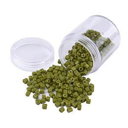 Honeyhandy Opaque Colors Glass Seed Beads, Round Hole, Cube, Olive Drab, 3~7x3x3mm, Hole: 0.5mm, about 400pcs/box