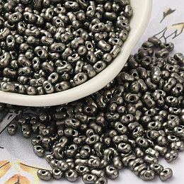 Opaque Glass Seed Beads, Peanut, Gray, 3.5~4x2~2.5x2~2.3mm, Hole: 0.8mm