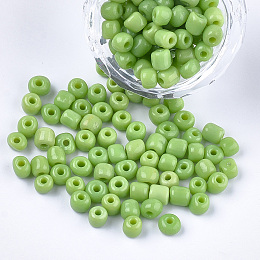 Honeyhandy Glass Seed Beads, Opaque Colours, Round, Light Green, 5~6x3~5mm, Hole: 1.2~2mm, about 2500pcs/bag