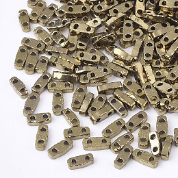 Honeyhandy Electroplate Opaque Glass Seed Beads, 2-Hole, Rectangle, Golden Plated, 4.5~5x2x1~1.5mm, Hole: 0.5~0.8mm