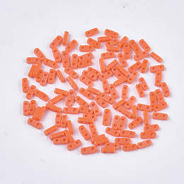 Honeyhandy 2-Hole Opaque Glass Seed Beads, Rectangle, Coral, 4.5~5x2x1~1.5mm, Hole: 0.5~0.8mm