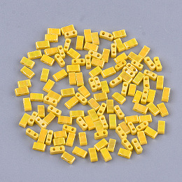 Honeyhandy 2-Hole Opaque Glass Seed Beads, AB Colours, Rectangle, Gold, 4.5~5.5x2x2~2.5mm, Hole: 0.5~0.8mm