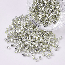 Honeyhandy 8/0 Two Cut Glass Seed Beads, Hexagon, Metallic Colours, Silver, 2.5~3x2.5mm, Hole: 0.9mm, about 15000pcs/bag