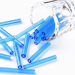 Honeyhandy Glass Bugle Beads, Round Hole, Opaque Colours, Dodger Blue, 28x3mm, Hole: 1.2mm, about 850pcs/pound