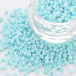 Honeyhandy 8/0 Opaque Glass Seed Beads, Round Hole, Frosted Colours, Round, Light Blue, 3~4x2~3mm, Hole: 0.8mm, about 15000pcs/Pound