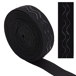 Gorgecraft 10 Yards Non-slip Transparent Silicone Polyester Elastic Band, Waved Soft Rubbers Elastic Belt, DIY Sewing Underwear Accessories, Black, 25mm