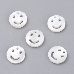 Honeyhandy Natural White Shell Mother of Pearl Shell Charms, Smile Face, 10x1mm, Hole: 1.5mm