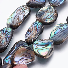 Honeyhandy Natural Abalone Shell/Paua Shell Beads Strands, Nuggets, 17~32x10~16x4~7mm, Hole: 0.8mm, about 18pcs/strand, 15.5 inch(39.5cm)