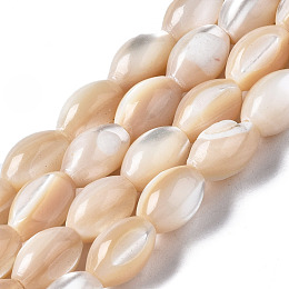 Honeyhandy Natural Trochid Shell/Trochus Shell Beads Strands, Oval, Seashell Color, 9x6mm, Hole: 0.7mm, about 44~45pcs/strand, 15.35 inch(39cm)