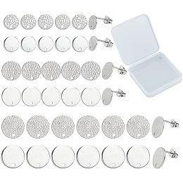 CREATCABIN 1 Box 48pcs 8mm 10mm 12mm Round Ear Studs Earring Posts with Loop Hole Blank Jewelry Charms Making Supplies for Women Girls DIY Earring Making