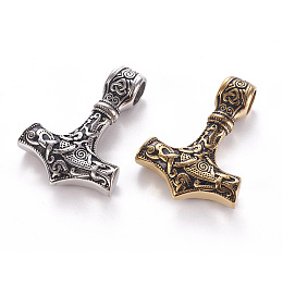 Honeyhandy 304 Stainless Steel Pendants, Thor's Hammer, Mixed Color, 43.5x31x9~10mm, Hole: 7~7.5mm