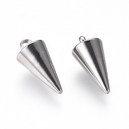 Honeyhandy 304 Stainless Steel Pendants, Spike/Cone, Stainless Steel Color, 13.5x7mm, Hole: 2mm