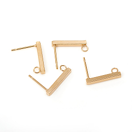 Honeyhandy 304 Stainless Steel Stud Earring Findings, Rectangle, Real 18K Gold Plated, 15x2mm, Hole: 1.8mm, Pin: 0.7mm