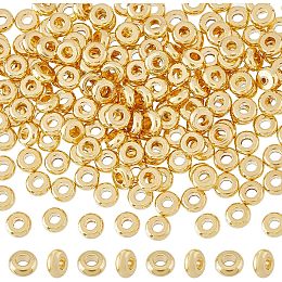 200pcs 18K Gold Disc Beads Stainless Steel Spacer Beads 4mm Flat Round Metal Beads Golden Rondelle Loose Beads for DIY Bracelets Necklaces Jewelry Making