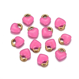 Honeyhandy Ion Plating(IP) 304 Stainless Steel Charms, Enamelled Sequins, Heart Lock, Golden, Pearl Pink, 11x9.5x3.5mm, Hole: 2.5x4mm