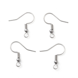 Honeyhandy 304 Stainless Steel Earring Hooks, with Horizontal Loop, Stainless Steel Color, 19x19mm, Hole: 2mm, Pin: 0.7mm