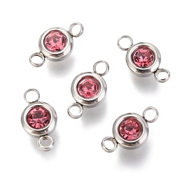 Honeyhandy 304 Stainless Steel Rhinestone Links Connectors, Flat Round, Stainless Steel Color, Rose, 12x6.5x4mm, Hole: 2mm