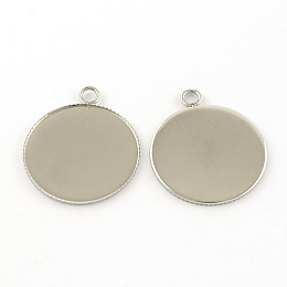 Honeyhandy 304 Stainless Steel Pendants, Cabochon Settings, Milled Edge Bezel Cups, Flat Round, Stainless Steel Color, Tray: 30mm, 36x31x2mm, Hole: 3mm