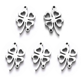 Honeyhandy 201 Stainless Steel Links Connectors, Laser Cut, Clover, Stainless Steel Color, 17x10.5x1.5mm, Hole: 1.6mm