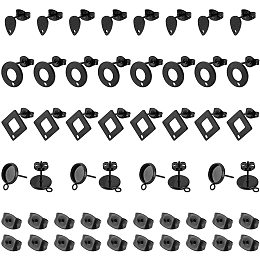 UNICRAFTALE 40pcs 5 Styles Electrophoresis Black Stainless Steel Stud Earring Settings Blank Earring Post with Loop Stud Earring for Dangle Charms with Earring Backs for Jewelry Making 0.8~1.8mm Hole