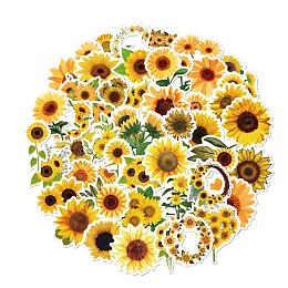 Honeyhandy Waterproof PVC Adhesive Stickers, for Suitcase, Skateboard, Refrigerator, Helmet, Mobile Phone Shell, Sunflower Pattern, 60~80mm, 50pcs/bag