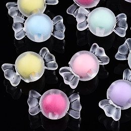 Honeyhandy Transparent Acrylic Beads, Frosted, Bead in Bead, Candy, Mixed Color, 11.5x21x12mm, Hole: 3mm, about 380pcs/500g