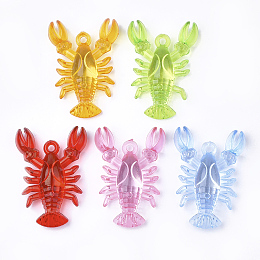 Honeyhandy Transparent Acrylic Pendants, Lobster, Mixed Color, 48.5x34.5x12.5mm, Hole: 3mm, about 95pcs/500g