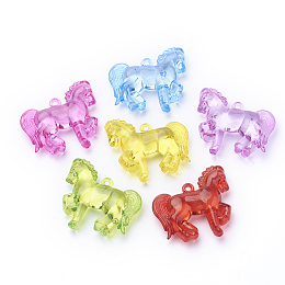 Honeyhandy Transparent Acrylic Pendants, Horse, Mixed Color, 44x46x12mm, Hole: 2mm, about 60pcs/500g