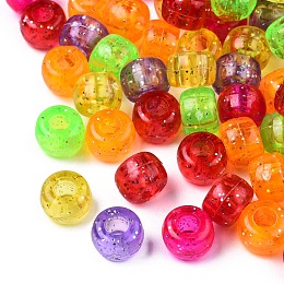 Honeyhandy Transparent Acrylic European Beads, with Glitter Powder, Large Hole Beads, Rondelle, Mixed Color, 9x6.5mm, Hole: 4mm, about 1850pcs/500g