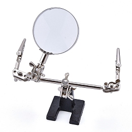 Honeyhandy Helping Hands Magnifier Stand, with 2.5X Magnifying Glass, Alligator Clips and 360 Degree Rotating Adjustable Locking Arms, for Soldering, Crafting, Micro Objects, Mixed Color, 26.4x4.8x18.5cm, Fold Up: 12.5x5.5x18.5cm