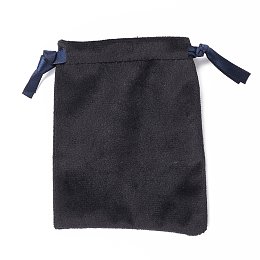 Honeyhandy Velvet Jewelry Drawstring Bags, with Satin Ribbon, Rectangle, Black, 10x8x0.3cm