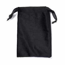 Honeyhandy Velvet Jewelry Drawstring Bags, with Satin Ribbon, Rectangle, Black, 15x10x0.3cm