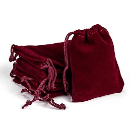 Honeyhandy Rectangle Velvet Pouches, Gift Bags, Dark Red, 9x7cm