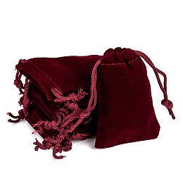 Honeyhandy Rectangle Velvet Pouches, Gift Bags, Dark Red, 7x5cm