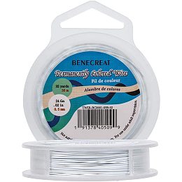 BENECREAT 98-Feet 0.02inch (0.5mm) 7-Strand White Bead String Wire Nylon Coated Stainless Steel Wire for Necklace Bracelet Beading Craft Work