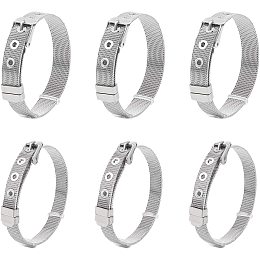 NBEADS 6 Pcs Stainless Steel Bracelets, Slide Wristbands Metal Bracelets for Slide Charms DIY Bracelet Making Supplies