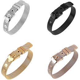 PH PandaHall 4 Colors 10mm Stainless Steel Bracelets for 10mm Slide Charms Slide Wristbands Bracelets Jewelry Making Charm, 8.5inch Long