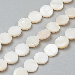 Honeyhandy Natural Freshwater Shell Beads, Flat Round, 10x3~6mm, Hole: 0.5mm, about 39pcs/strand, 15.16 inch(38.5cm)